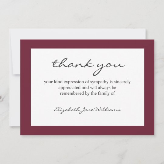 Funeral Bereavement Burgundy Thank You Card | Zazzle.com