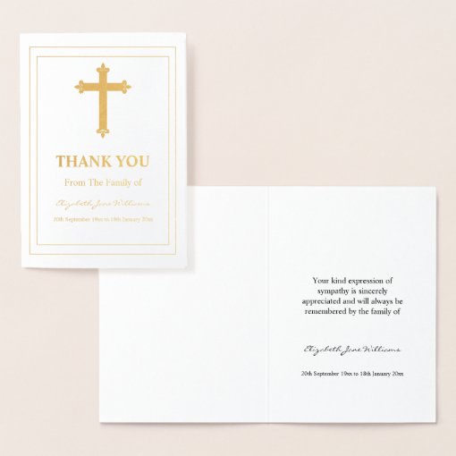 Funeral Bereavement Cross and Boarder Thank You Foil Card | Zazzle