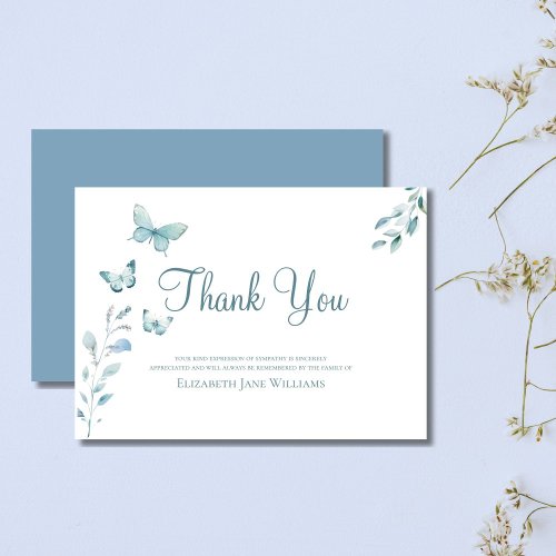 Funeral Bereavement  Dusty Blue Butterfly Thank You Card