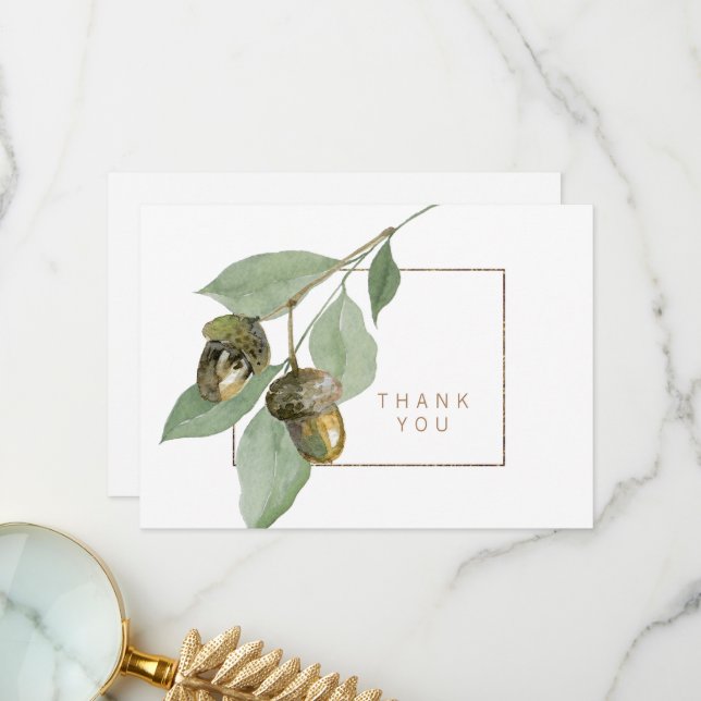 Funeral Bereavement Fall Acorn  Thank You Card (Front/Back In Situ)