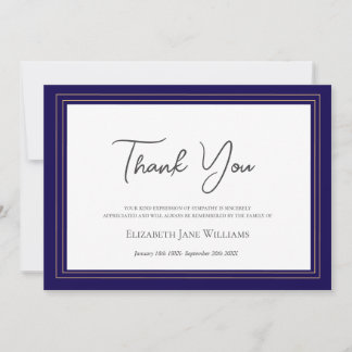 Funeral Bereavement Navy & Gold  Thank You Card