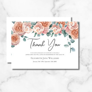 Funeral Bereavement Peach Roses  Thank You Card