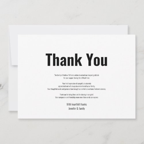 Funeral Bereavement Simple Black  White Thank You