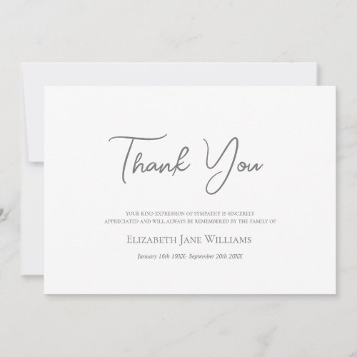 Funeral Bereavement Simple Script Thank You Card