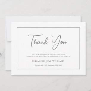 Funeral Bereavement Simple Script Thank You Card