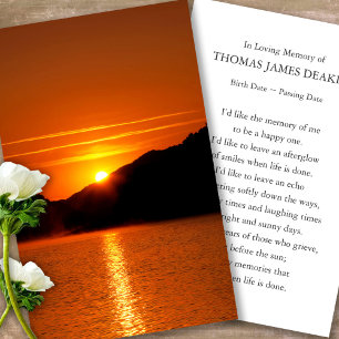 Funeral Bereavement Sunset Prayer Sympathy Card