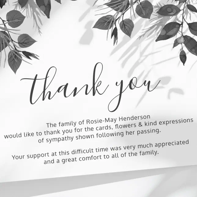 Funeral Bereavement Thank You Card | Zazzle