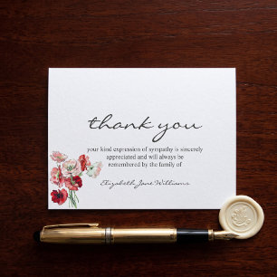Funeral Bereavement Watercolor Poppies Thank You Card