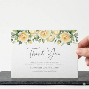 Funeral Bereavement  Yellow Rose  Thank You Card