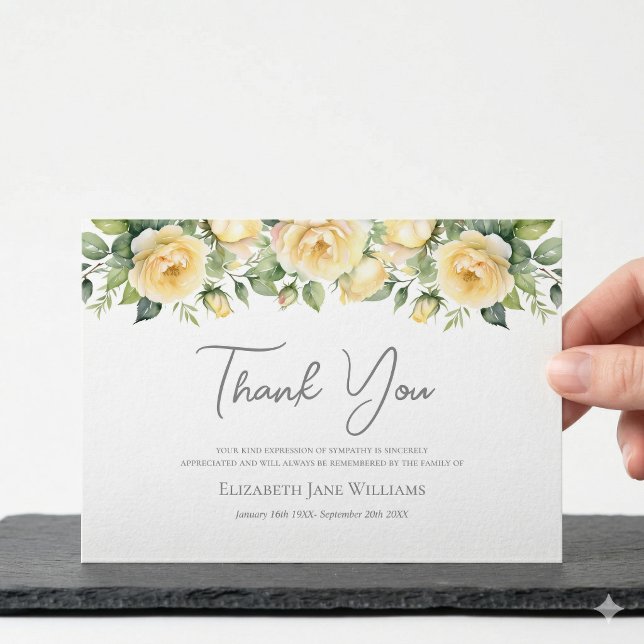 Funeral Bereavement  Yellow Rose  Thank You Card (Creator Uploaded)