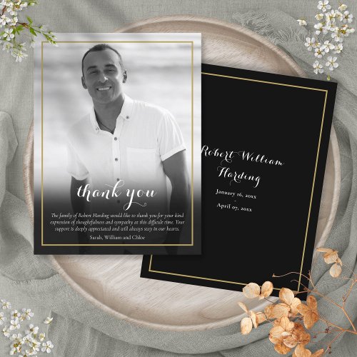 Funeral Black and White Photo Thank You Card