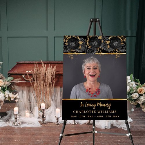 Funeral black gold photo memorial welcome foam board