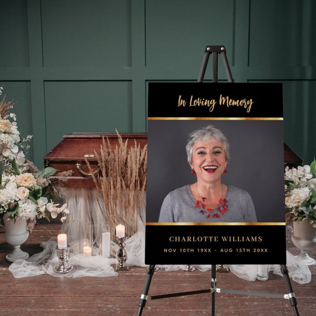 Funeral black gold photo memorial welcome foam board (Creator Uploaded)