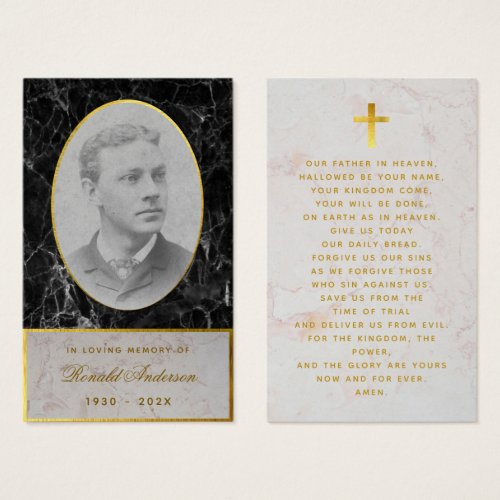 Funeral Black Marble Gold Memorial Prayer Card