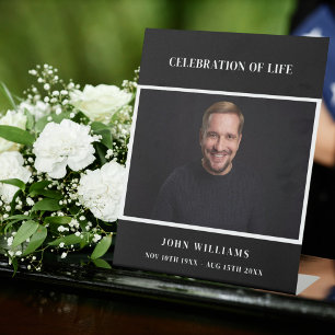 Funeral black photo memorial celebration of life pedestal sign
