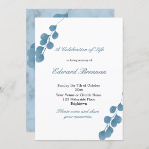 Funeral Blue Eucalyptus Celebration Of Life Invitation