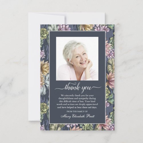 Funeral Blue Floral Photo Thank You Card