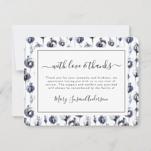 Funeral Blue Florals Memorial Thank You Note