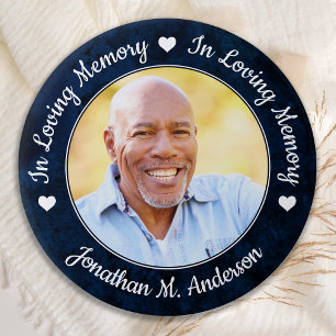 Funeral Blue Marble Loving Memory Photo Memorial Button