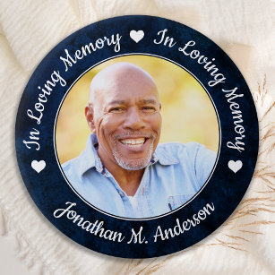 Funeral Blue Marble Loving Memory Photo Memorial Button