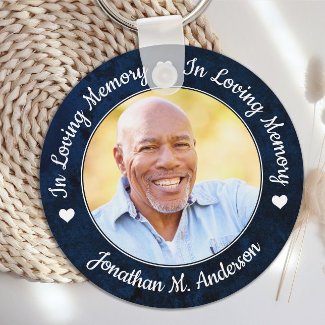 Funeral Blue Marble Loving Memory Photo Memorial Keychain (Creator Uploaded)