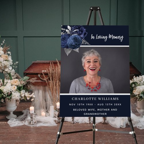 Funeral blue photo floral memorial welcome foam board