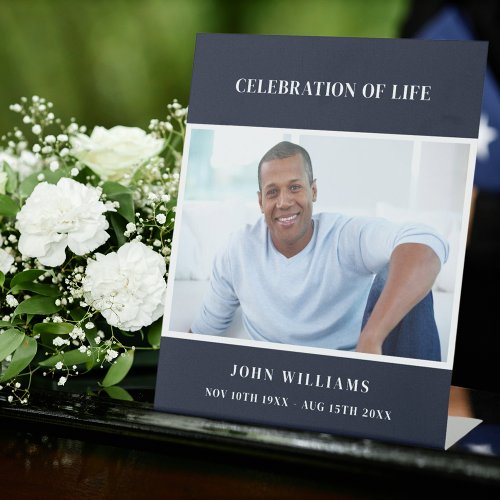 Funeral blue photo memorial celebration of life pedestal sign