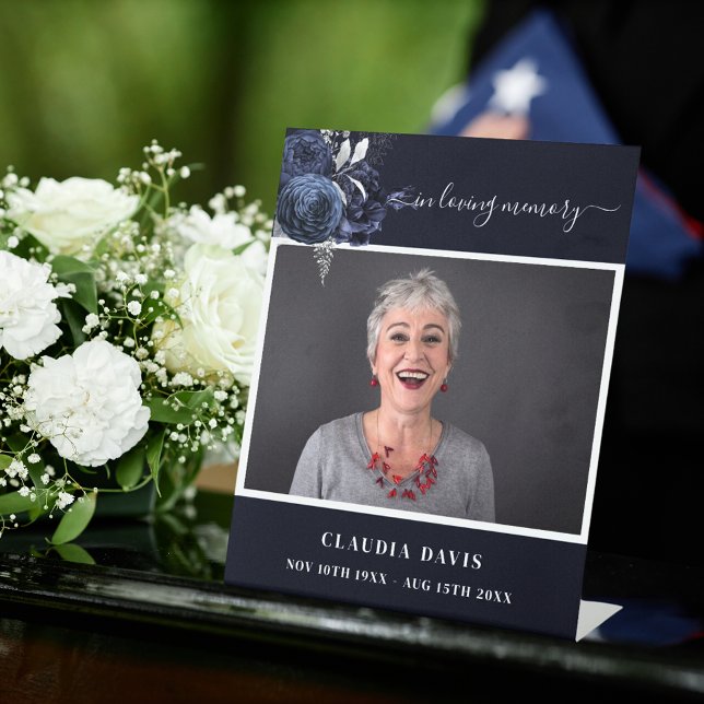 Funeral blue photo memorial celebration of life pedestal sign (Creator Uploaded)