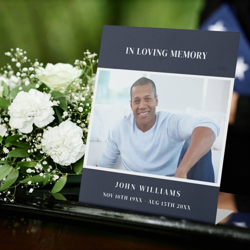 Funeral blue photo memorial reception pedestal sign