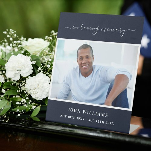 Funeral blue photo memorial reception script pedestal sign