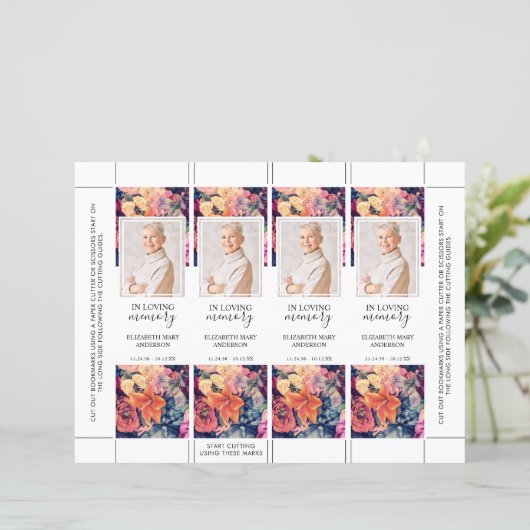Funeral Bookmark Moody Floral (Standing Front)