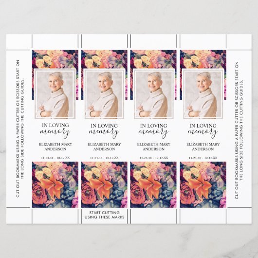 Funeral Bookmark Moody Floral (Front)