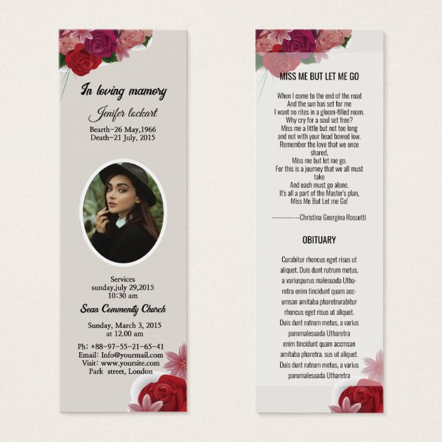Funeral Bookmark Template (Front & Back)