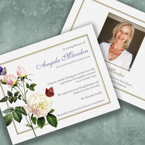 Funeral Botanical Rose Sympathy Thank You Card