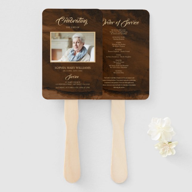 Funeral Bronze & Gold Calligraphy Set of Fans (Front and Back)