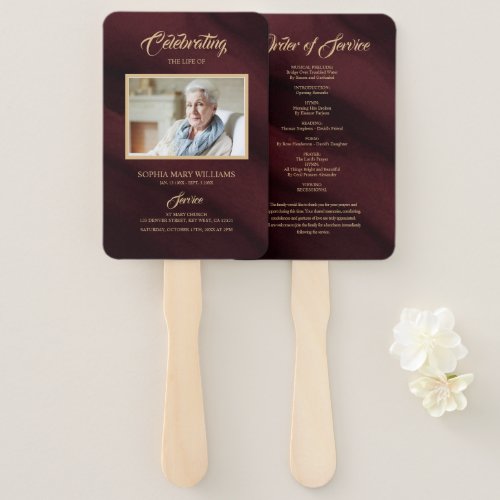 Funeral Burgundy  Gold Calligraphy Set of Fans