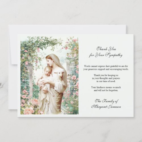 Funeral Catholic Memorial Mary and Jesus Floral Thank You Card