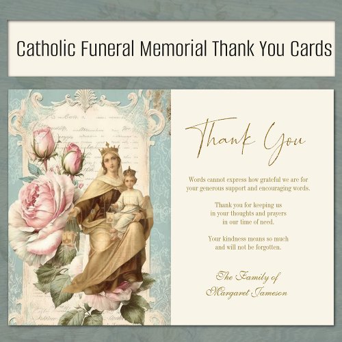 Funeral Catholic Memorial Mount Carmel Roses Thank You Card