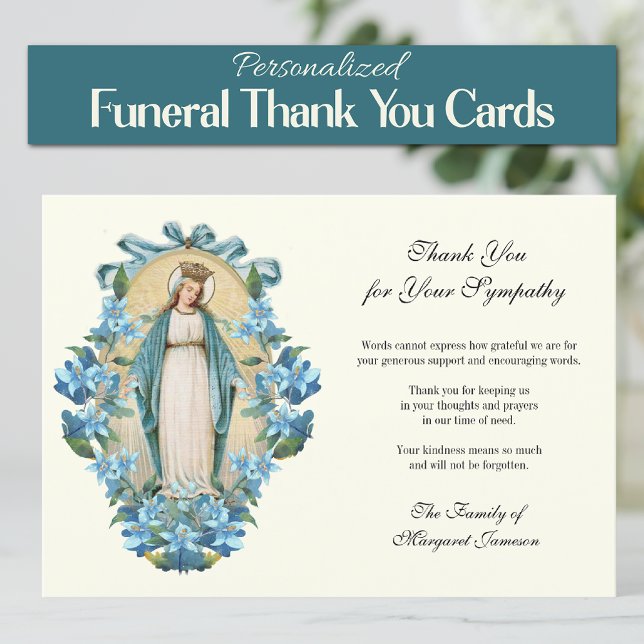 Funeral Catholic Virgin Mary Condolence Thank You Card (Catholic Virgin Mary Personalized Funeral Thank you cards)