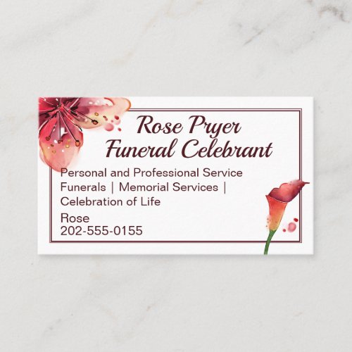 Funeral Celebrant Lily Flower Business Card