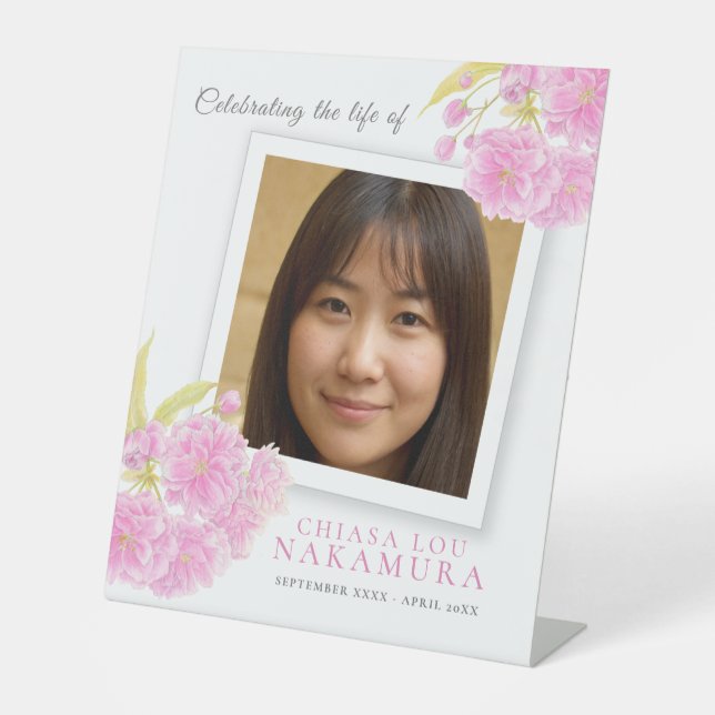 Funeral celebration of life blossom photo casket pedestal sign (Front)