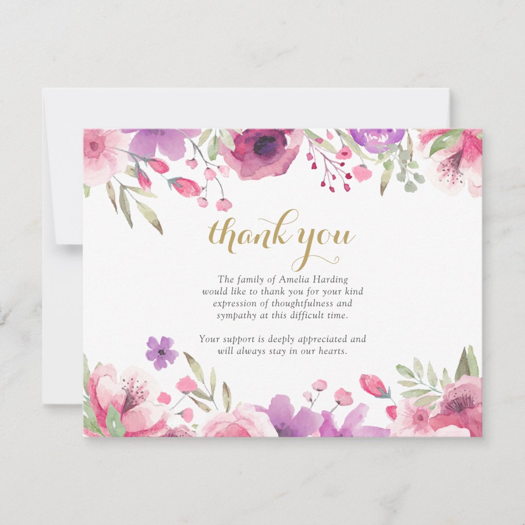 Funeral Celebration of Life Floral Pink Thank You Card | Zazzle