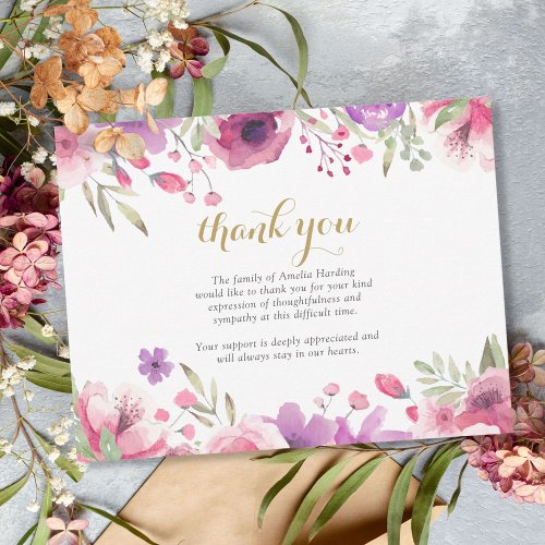 Funeral Celebration of Life Floral Pink Thank You Card