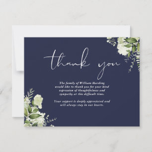Funeral Celebration Of Life Greenery Navy Blue Thank You Card