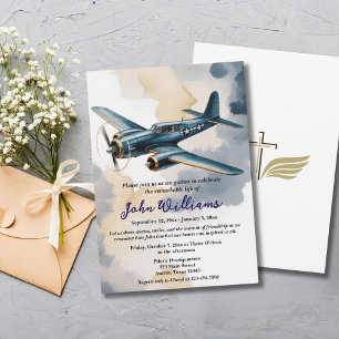 Funeral Celebration of Life Memorial Airplane Blue Invitation