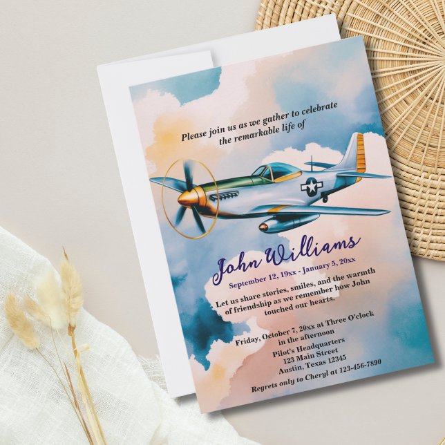 Funeral Celebration of Life Memorial P-51 Airplane Invitation (Creator Uploaded)