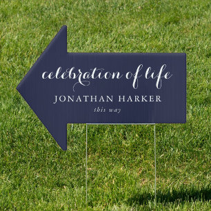 Funeral Celebration Of Life Navy Blue Arrow Sign