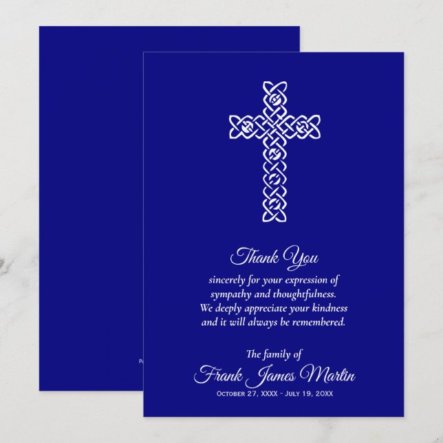 Funeral Celebration of Life Navy Blue Thank You (Front/Back)