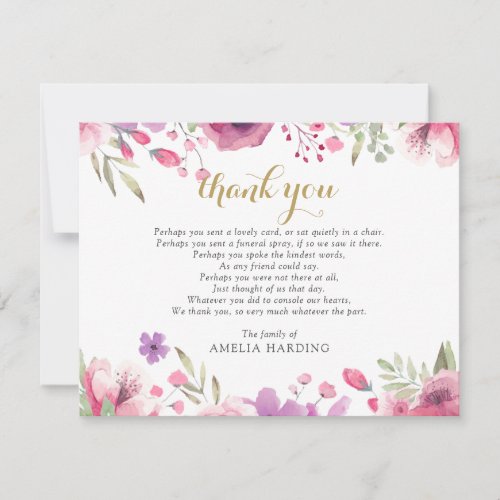 Funeral Celebration Of Life Photo Floral Poem Thank You Card