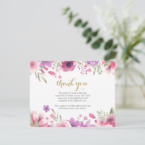 Funeral Celebration Of Life Photo Floral Thank You Card | Zazzle